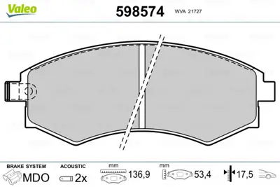 VALEO 598574 On Fren Balatası Hyundaı Elantra 90-97 Sonata 90-98 Coupe 96-98 Musso 99-04 Korando 99-04 5810138A40 58101M2A04