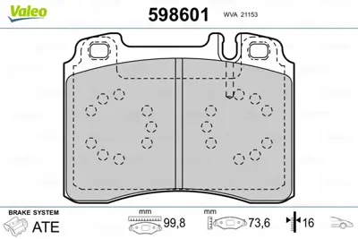 VALEO 598601 Fren Balatası On 190 W201 90>93 W124 93>95 W202 94>00 W210 97>02 R129 93>01 A0024203720