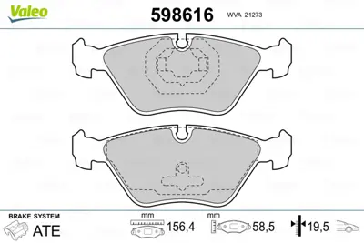 VALEO 598616 On Fren Balatası  S60 00>10 S70 96>00 S70 97>00 S70 99> S80 98> V70 97>00 V70 97>07 V70 97> Xc70 00> 9485593