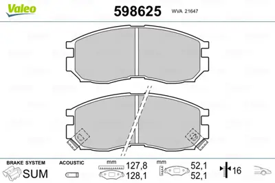 VALEO 598625 On Fren Balatası Galant 1,8 2,0 88>92 58101M2A01 MR389541