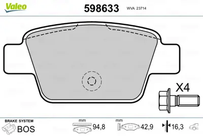 VALEO 598633 Fren Balatası Arka Stılo Tum Modeller 01> Bravo Lınea 1,4 1,4t Jet 1.6 1,9d Mtj 07> Multıpla 98> Del 77365809 9949280