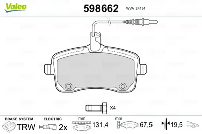 VALEO 598662 On Fren Balatası P407 1,6hdı 110 Fap,1,8 2,0 2,0 Hdı 135 Fap 04>fıslı 425422