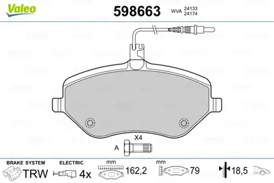 VALEO 598663 On Fren Balatası P407 C6 2,2hdı 2,2 16v 3,0 2,7 4254A3