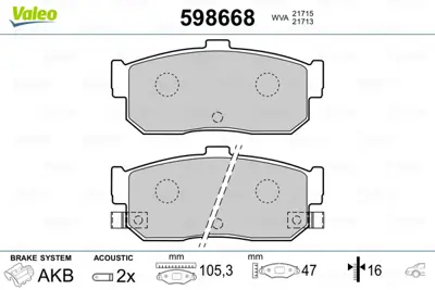 VALEO 598668 Arka Fren Balatası Maxıma Qx 2,0 V6 22v,3,0 V6 24v,2,5 V6 24v 00> Almera 04>06 D40607E690