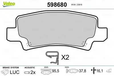 VALEO 598680 Arka Fren Balatası Toyota Corolla 1.4 1.6 Vvtı Benzınlı 2003-2007 4466YZZD9