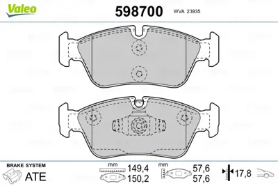 VALEO 598700 On Fren Balatası Bmw E90 E87 34116769951