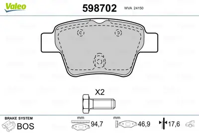 VALEO 598702 Arka Fren Balatası P307 C4 C4 Coupe P207 1,4 16v,1,6 16v,1,6 Hdı 110 Fap,1,6 Hdı 90 2,0 16v,2,0 Hdı  425476