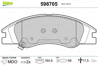 VALEO 598705 On Fren Balatası (Tk) Cerato 1,6 I 16v,2,0 Crdı / 2,0 I Ex 04 581012FA21