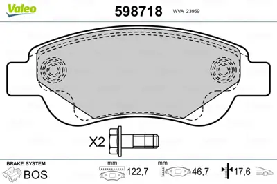 VALEO 598718 On Fren Balatası C1 1,0,1,4 Hdı (06 / 05 ) P,107 1,0,1,4hdı (06 / 05 ) Toyota Aygo 1,0 1,4hdı 425474 44650H030