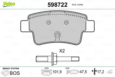 VALEO 598722 Arka Fren Balatası Corsa D Grande Punto 199 1,3 1,4 1,9 Mjet 10 / 05 ,1,4 T Jet 09 / 07 1605356 77363959