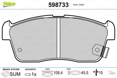 VALEO 598733 On Fren Balatası Sırıon 1,0 1,3 05> 10 Copen 1,3 06>12 Coure 07> Yrv 02> Mıev 06> Justy 07> Alto 04> 410604A00B 4491B1100 55810M68K00