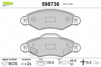 VALEO 598736 On Fren Balatası Yarıs 03>10 Vvtı 1,4 1,5 D4d 44650D040