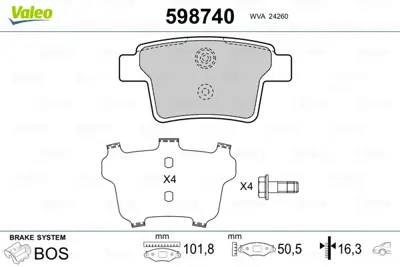 VALEO 598740 Arka Fren Balatası Mondeo Iıı 04>07 Jaguar X Type Estate 05>09 4S712M008AB C2S52081