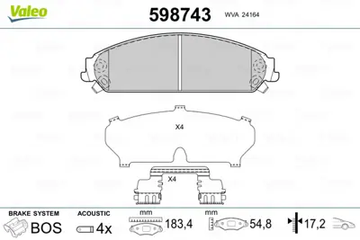 VALEO 598743 On Fren Balatası Lancıa Thema 3.0 Chrysler 300c K68147681AA