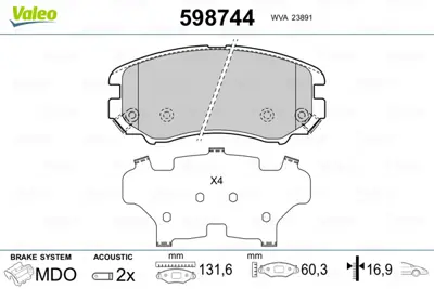 VALEO 598744 On Fren Balatası Elantra 05 11 Coupe 02> Sonata 01 05 Tucson 04 08 Cerato 08 10 Magentıs 01 11 Soul  581013KA40