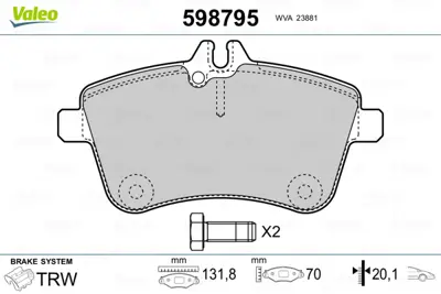 VALEO 598795 Fren Balatası On W169 04>12 W245 05>11 A1694201920