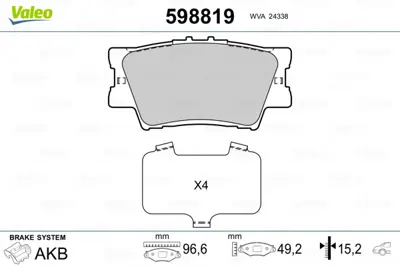 VALEO 598819 Arka Fren Balatası Toyota Rav 4 Iıı 06-11 Camry 06-11 446642060