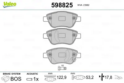 VALEO 598825 On Fren Balatası (Tk) Corsa D 7 / 2006> 1,0 I / 1,2 I / 1,3 Cdtı / 1,4 I 95521571