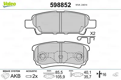 VALEO 598852 Arka Fren Balatası Outlander 2.0 2.4 4x4 03-11 Lancer 03-11 5191271AC MR955068