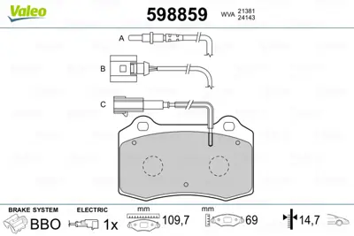 VALEO 598859 On Fren Balatası Ibıza Iv 6l1 1.8t Cupra R / 1.8t Fr / 1.9 Tdı Cupra R 12 / 03 Leon 1m1 1.9tdı / 1.8 1ML698151