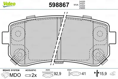 VALEO 598867 Arka Fren Balatası Hyundaı Accent Era 06-> / I20 08-15 / I30 07-12 / Ix20 10-> / Ix35 10-> / Sonata  583021HA00 583021HA10