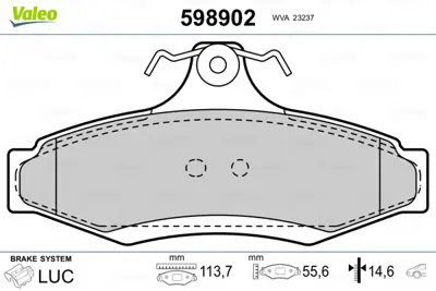 VALEO 598902 Arka Fren Balatası (Tk) Nubıra 97 Leganza 97 96391892 S4521006