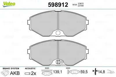 VALEO 598912 On Fren Balatası Maxıma Qx 2,0 V6 22v 3,0 24v 2,5 00>11 D10603Y690