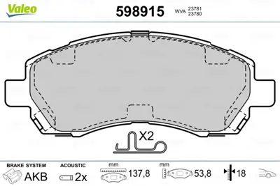 VALEO 598915 On Fren Balatası Impreza 1,6 92>00 Legacy 1,8 2,0 94>99 26296AC021