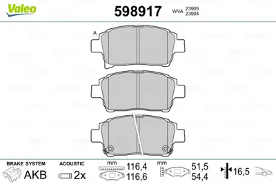 VALEO 598917 On Fren Balatası Corolla Verso Vvt I 2001-> Corolla 2002-2007 446552100