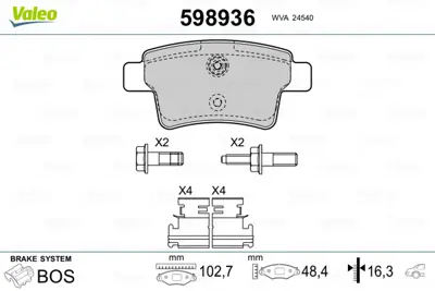 VALEO 598936 Arka Fren Balatası C4 Pıcasso C4 Grand Pıcasso 1,6 Hdı 110fap 1,8 16v 2,0 16v 2,0 Hdı 138 Fap 10 / 0 425432