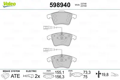 VALEO 598940 On Fren Balatası Touareg 2,5tdı 03> 7L6698151B