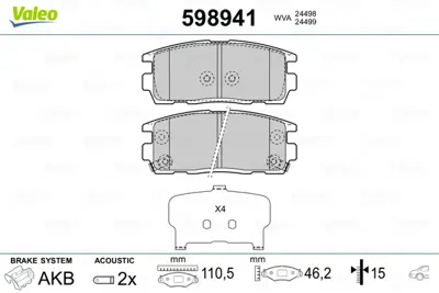 VALEO 598941 Arka Fren Balatası (Tk) Antara Captıva 2,0 Vcdı / 3,2 V6 2006> 95599731 96626076