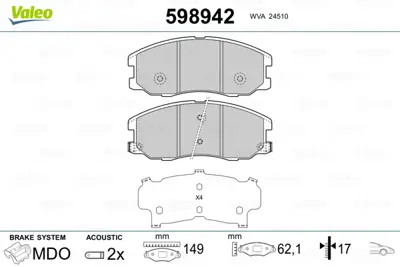 VALEO 598942 On Fren Balatası Antara Captıva 95599732 96626069 96626070