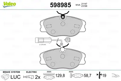 VALEO 598985 On Fren Balatası Alfa Romeo 155 2,0 91>97 9946227 9946861