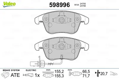 VALEO 598996 On Fren Balatası (Tk) A4 2007> 1,8tfsı / 2,0tdı / 2,0tfsı / 2,7tdı V6 A5 2007> 1,8tfsı / 2,0tdı / 2, 8K0698151F