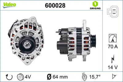 VALEO 600028 Alternator 12v 70a Pıcanto 1,0 / 1,1 3730002551 3730002700