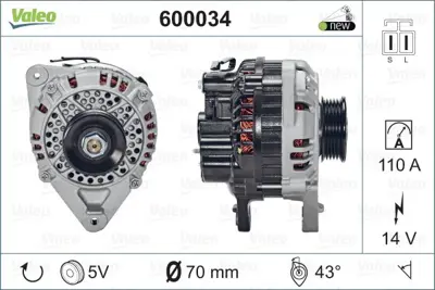 VALEO 600034 Alternator Hyundaı 3730035573