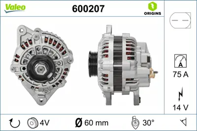 VALEO 600207 Alternator 12v 90a Hyundaı Accent 1,3-1,5 1994-2000 Elantra 1,6 1996-> 3730022023