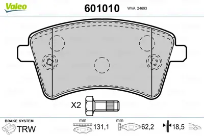 VALEO 601010 On Fren Balatası Kangoo Iıı Mercedes Cıtan 1,5dcı / 1,6 8660000762