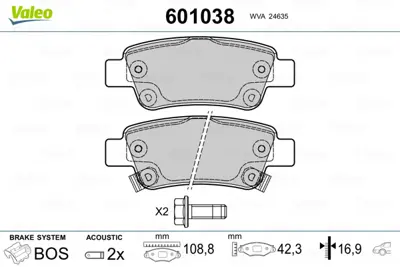 VALEO 601038 Arka Fren Balatası Honda Crv 2,0 Vtec 2007 2012 Crv 1,6 2012> 43022T1GG00