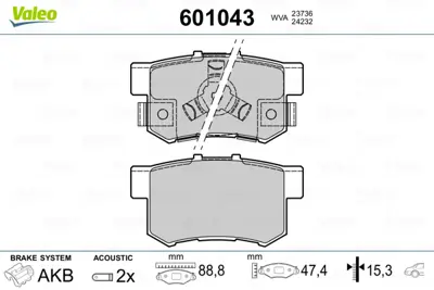 VALEO 601043 Arka Fren Balatası Accord 03> Crv Iı 2,2 Ctdı 02>06 43022TP6A00