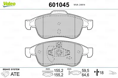 VALEO 601045 On Fren Balatası Fluence Megane Iıı Scenıc Iıı 1,5dcı / 1,6ı / 1,9dcı 09> 4106000Q1L 440603905R