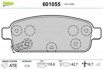 VALEO 601055 Arka Fren Balatası (Tk) Astra J 10> 1,4 / 1,4 T / 1,6 / 1,6 T / 1,3cdtı / 1,7cdtı,2,0cdtı Cruze 09>  13473427 95516192 95516196