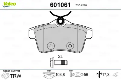 VALEO 601061 Arka Fren Balatası P308 Rcz C4 Iı Ds4 P3008 P5008 P508 1,6gtı / 1,6hdı / 2,0hdı 07 / 10> 1636411280 425446