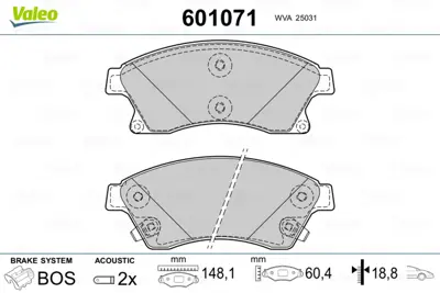 VALEO 601071 On Fren Balatası (Tk) Astra J 10> 1,4 / 1,4 T / 1,6 / 1,6 T / 1,3cdtı / 1,7cdtı,2,0cdtı Cruze 09> 1, 13412272 95516191