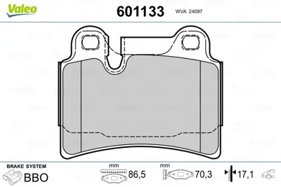 VALEO 601133 Arka Fren Balatası Touareg 7la,7l6,7l7 3,2 V6 / 3,6 V6 Fsı / 4,2 V8 / 2,5tdı R5 3,0tdı V6 10 / 02> 1 7L6698451B