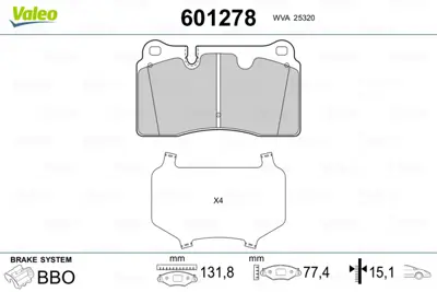 VALEO 601278 Fren Balatası On Touareg 7l 03> Touareg 7p 10> 19206975 8J0698151M