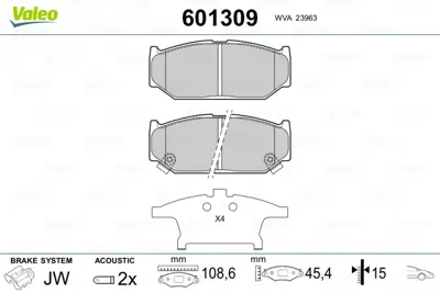 VALEO 601309 On Fren Balatatası Suzukı Swıft Iıı 06-> 5581057K01 5581071L02