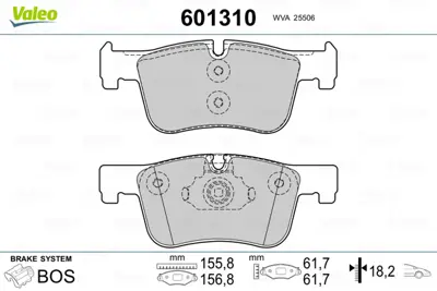 VALEO 601310 On Fren Balatası Bmw F20 F21 F30 F31 F32 F33 F36 34116874331