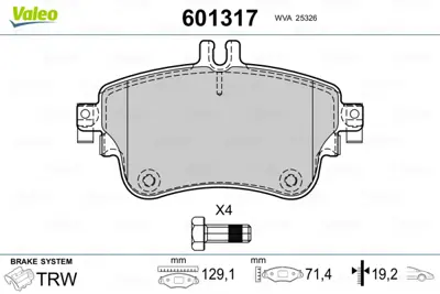 VALEO 601317 Dısk Fren Balatası (Ön) Mercedes A-Serısı (W176), B-Serısı (W246), Slk (Br172) A0084200420